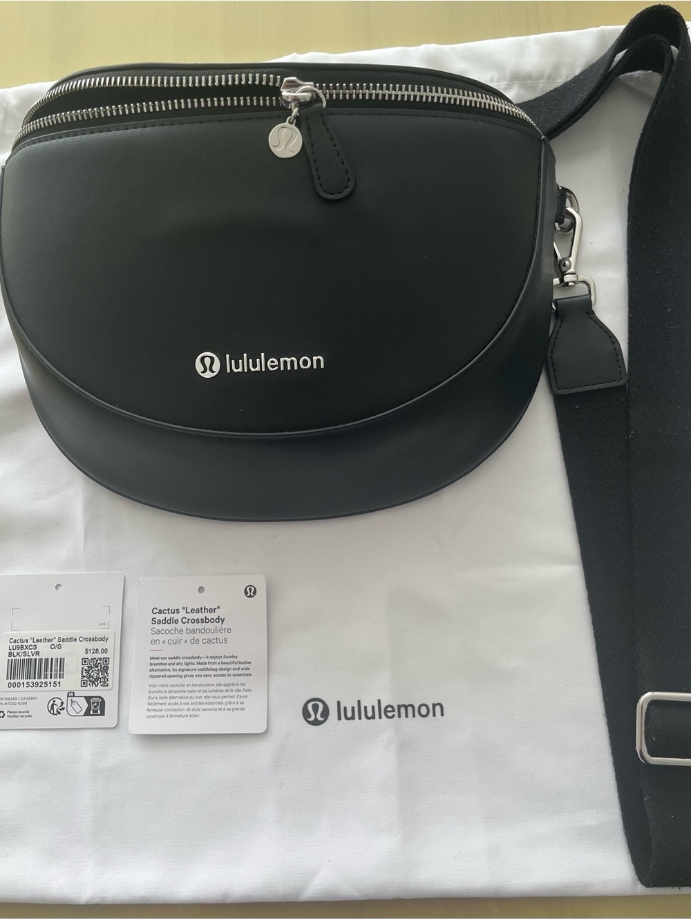 lululemon athletica Black Cactus Leather Saddle Belt Bag